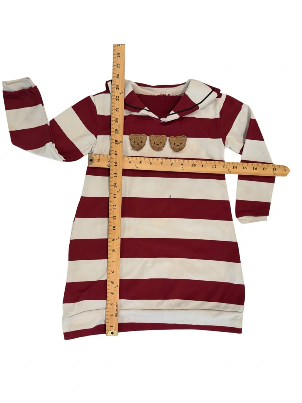 Girls Red and Cream Striped Sailor Dress with Teddy Appliqués